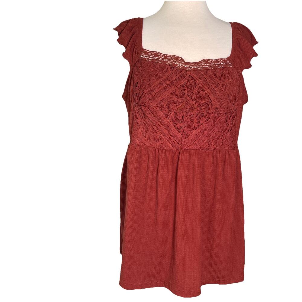 Torrid Blouse Women’s 1X Brown Lace Square Neck Sleeveless Peasant Top